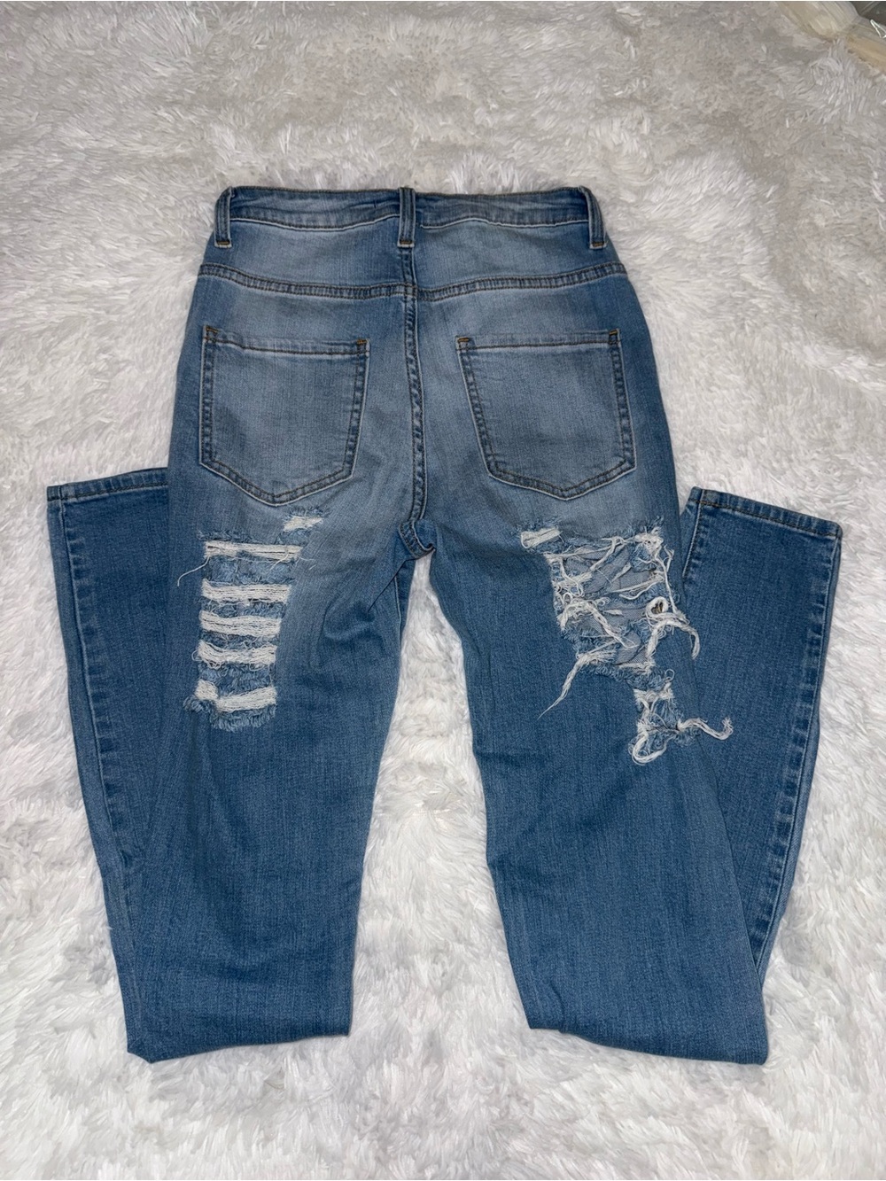 Fashion Nova Women's Boyfriend Jeans - Blue Distressed Back